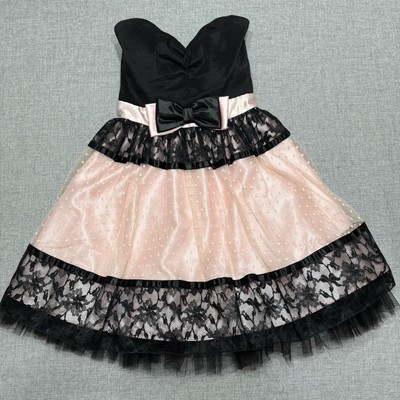 chinese dress ladies Black and Pink Rosette Bow Tie Prom Dresses Strapless Formal Gown BJ03 –  Viniodress main image 0