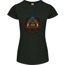 Camiseta Illuminati Eye With Flames Conspiracy Fantasy para mujer corte pequeño