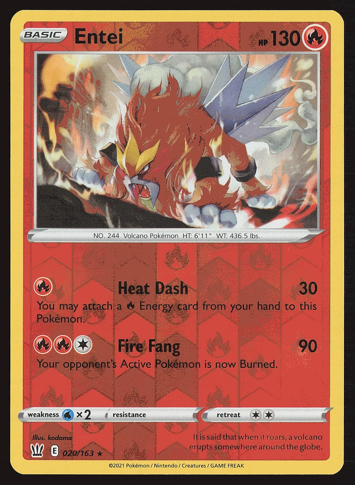 SWSH05: Battle Styles Entei #020/163 Reverse Holo Pokemon Card