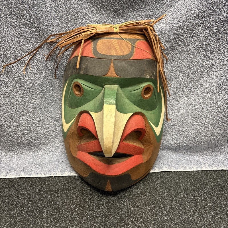 Northwest Coast Mask Vintage 12” Bella Coola Style Hawkman Signed Tony Hunt Jr