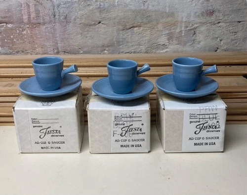 FIESTA PERIWINKLE BLUE Demitasse Cup & Saucer(s) Stick Handle in Boxes Retired