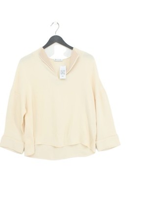 Loro Piana Damen Top UK 8 Creme 100% Seide 3/4 Arm V-Ausschnitt Basic