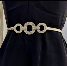 Gold ,Silver ,Chain Belt Rhinestone Belt for Women, Elastic Skinny Waist Belt