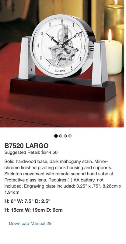 Bulova B7520 Silver Skeleton Analog Desk Clock, Wood Base, Arabic Numerals