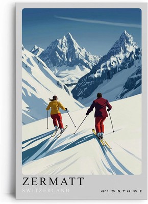 Wandbild auf Leinwand Zermatt Skifahren Alpen Winterzauber Retro Stil
