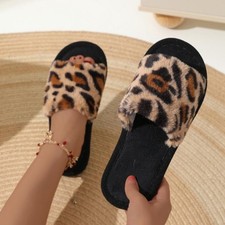 Women's Warm Plush House Slippers Cotton EVA Flat Slides Winter Indoor Shoes