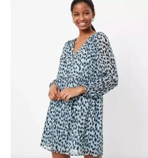 Loft Blue Leopard Print Long Sleeve Shift Dress Women M NWT