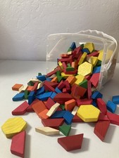 Geometric Pattern Blocks Lot Multi Color Shapes 250 pieces Wood Wooden For Math