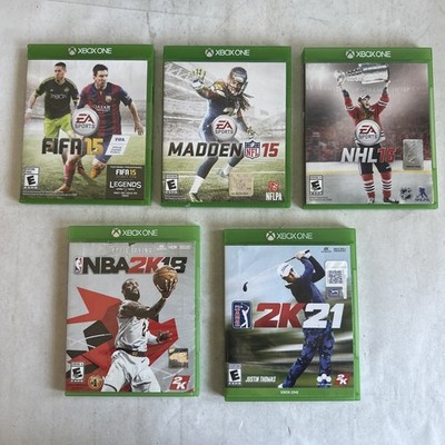 XBOX ONE Game Lot Of 5 - NHL 16, MADDEN 15, FIFA 15, NBA2K18, PGA 2K21 Tested