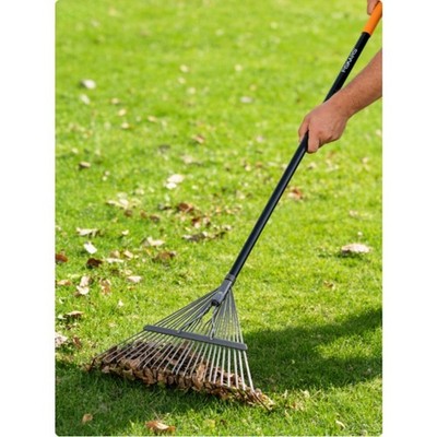 Fiskars 62'' Garden Leaf Rake with Metal Tines and Fiberglass Handle Black