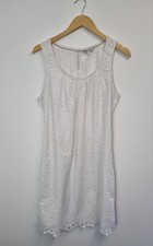Fat Face Ladies White Cotton Broderie Anglaise Shift Dress 16 Knee Length 
