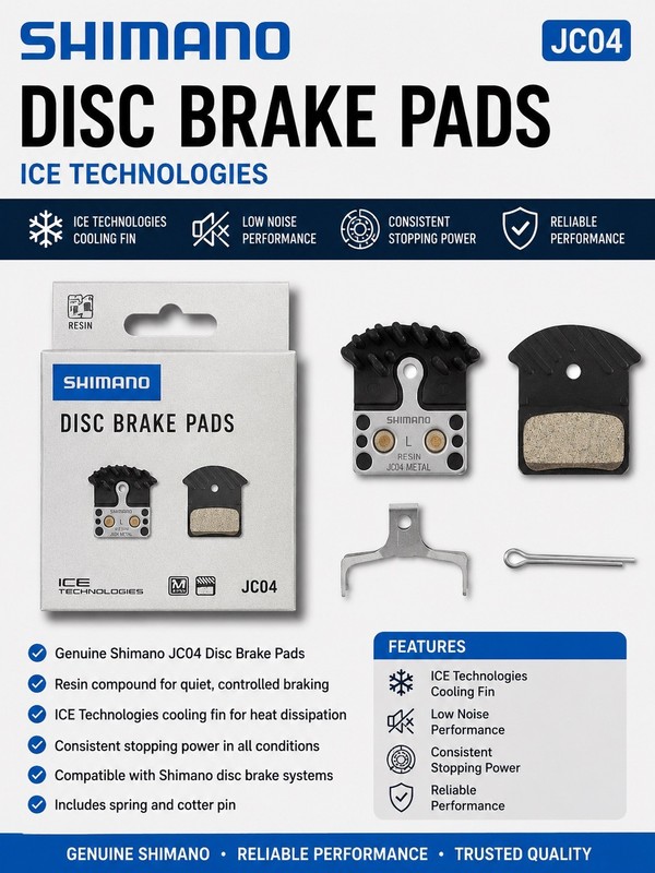 Shimano J04C Metal Disc Brake Pads with Cooling Fins – Genuine Shimano – New