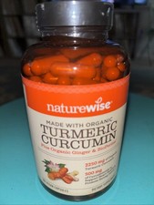Naturewise Organic Turmeric Curcumin 180 Vegan Capsules 2250 Mg Exp 3/2028