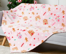 Gingerbread Candy Cane Fun Christmas Super Soft Plush Fleece Throw Sofa Blanket