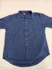 Tommy Hilfiger Men s XL Plaid Rayon Button-Up Shirt Blue/White Short Sleeve