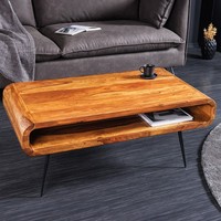 Massivholz Couchtisch Alpha 90Cm Natur Sheesham Metallbeine Mit Stauraum