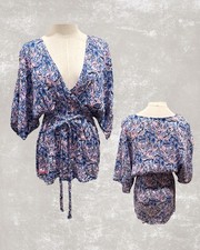 Simply Southern Women’s Blue/Pink Palm Lead Kimono Beach Mini Cover-up Dress S/M