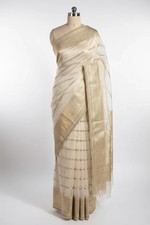 Women Ivory Banarasi Organza Silk Saree with Lace Work Unstitched Blouse Piece
