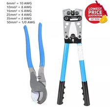 Battery Cable Lug Crimping Tool Wire Crimper With Cable Cutter for 10-0 AWG