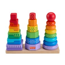 Fisher-Price Wooden Rainbow Stacking Shape Sorter, Fine Motor Toy for Toddlers