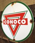 VINTAGE CONOCO TRIANGLE GASOLINE PORCELAIN SIGN MOTOR OIL GAS PUMP PLATE — photo 3