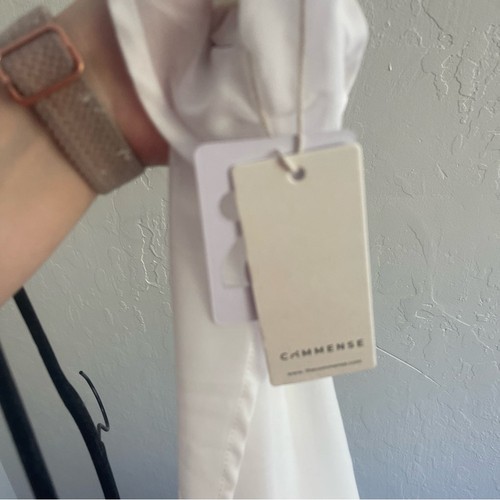 Nuevo con etiquetas Maxi Vestido Para Mujer Commenso Blanco Satinado Gasa Cintura Caída Cuello Cuadrado Mediano - Imagen 8 de 11