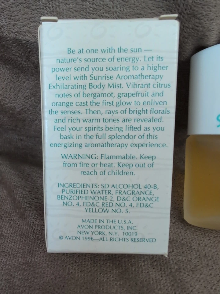 Spray vaporizador fragancia aromaterapia vintage Avon SUNRISE 1 OZ 1996 leer Foto 4 de 4