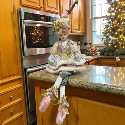 RACHEL ZOE 31" Christmas Pink Elf Fairy Posable Shelf Sitter Doll Winter Home Decor New