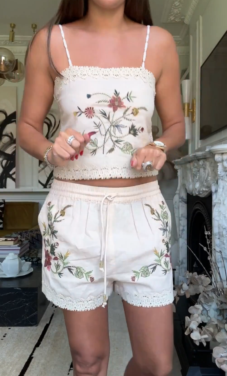 Zara ZW Collection Embroidered Co Ord Set Top Bermuda Shorts XS