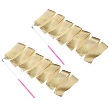 2 Pcs Dance Ribbons 78.7" Sparkly Gymnastics Ribbon Streamers Pink Wand, Gold