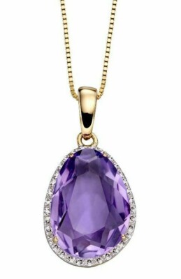 Amethyst und Diamant Anhänger 9 kt Gelbgold 375 gepunzt British Made