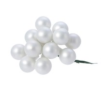 12 Weihnachtskugeln am Draht Glas 2cm mini Spiegelbeeren zum Basteln weiß matt