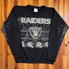 Vintage 90s Oakland Raiders Crewneck Sweatshirt Wrap Around Print AOP Size Large