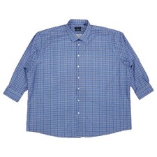 Shaquille O'Neal XLG Mens Big Fit Blue Plaid Dress Shirt