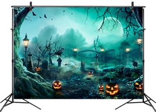 10x8ft Halloween Pumpkin Ghost Spooky Cemetery Vinyl Backdrop Photo Background