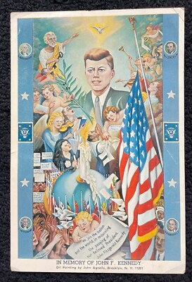 JOHN F KENNEDY Giant Jumbo POSTCARD Art by JOHN ARNELLO Mourning TUNISIA ARTIST