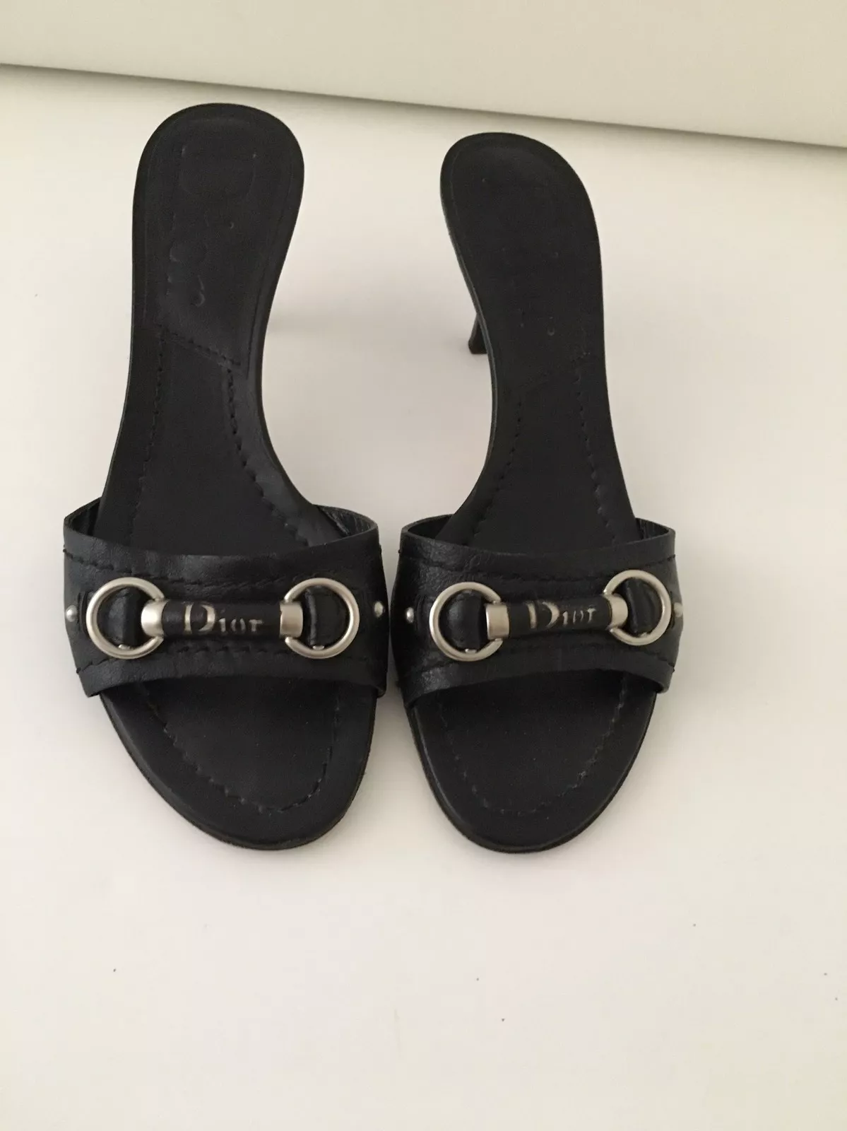 Sandales mules CHRISTIAN DIOR cuir noir à glissière Euro 36,5