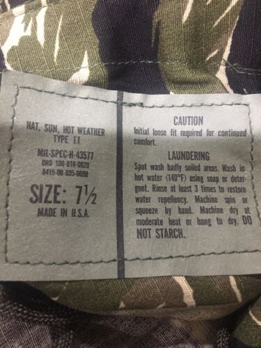 Military Boonie Hat for Sun, Hot Weather Type II MIL-SPEC-H-43577 Size 7 1/2 New - Picture 10 of 10