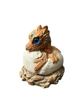 Vtg Windstone Baby Dragon Egg Hatching Pena 1984 Orange Green Blue w Rhinestone