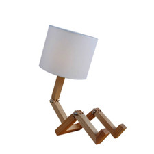 New Robot Shape Wooden Table Lamp E14 Lamp Holder 110-240V Modern Cloth Art Wood