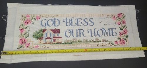 Vintage Cross Stitch God Bless Our Home Completed Ready to Use Or Frame - Picture 5 of 7