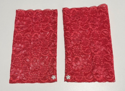Stretch Lace Boot Cuffs Leg Warmers Salmon Pink Trim Toppers Socks