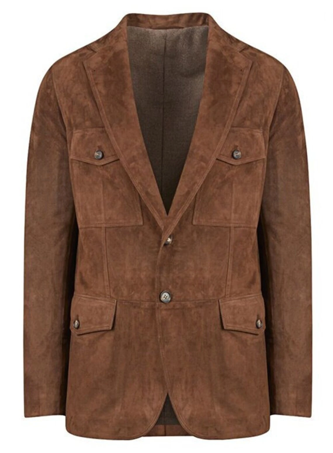 Brown Leather Blazer Men Pure Suede Coat Jacket 2 Button Size S M L XL XXL
