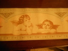 Angels Cherub Beige Gray Scroll Swag Script Wall paper Border 5 Rolls Last ones 