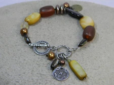 Silpada Quartz Shell Pearl and Wood Bracelet Sterling Silver Toggle B1776