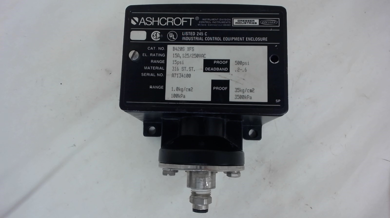 Ashcroft B420S Xfs Pressure Switch, 15 A, 125/250 V Ac, 15 Psi eBay