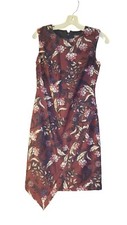 Vince Camuto Dress Women Sz 2 Burgundy Asymmetric Floral Drape Party Cruise Core
