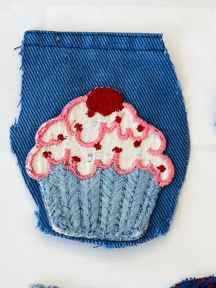 Vintage Patch Lot Cupcake Mushroom Star Hippie Embroidered Denim Applique Retro - Image 4 of 4