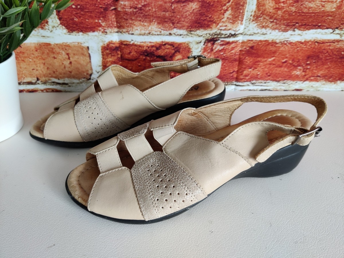 WOMENS PAVERS ANATOMIC UK EU 37 BEIGE LEATHER SLINGBACK WEDGE