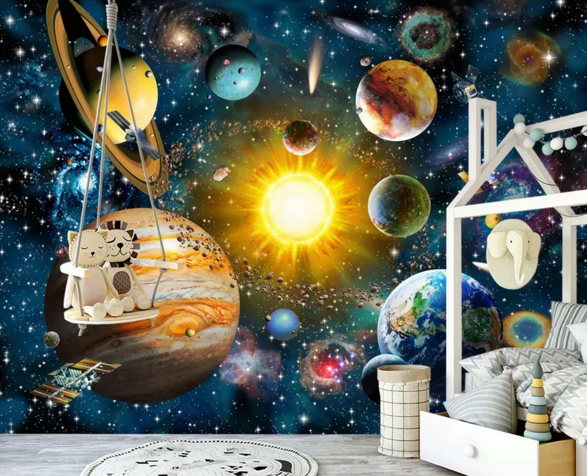 Wall Mural Non-Woven 11896_VE Nonwoven Space Outer Space Star Planet Wallpaper Mural VEXXXL (416cm. x 254cm.) Blue